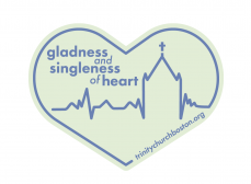 a mint green heart includes the text 'gladness and singleness of heart' in a dusty blue color