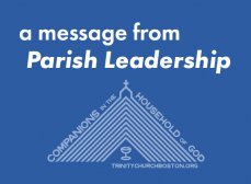 a message from Parish Leadership in white type over a royal blue background
