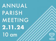 The text: Annual Parish Meeting, 2.11.24, 10 am, in white sans-serif type over a blue background
