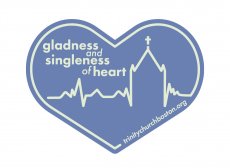 a dusty blue heart includes the text 'gladness and singleness of heart' in a pale mint green color