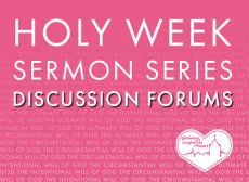 Holy Week Sermon Series Discussion Forums in white sans-serif text over a tulip pink background. 'The Intentional Will of God; The Circumstantial Will of God; and The Ultimate Will of God' can be read in much smaller, faded type, behind the prominent text.  