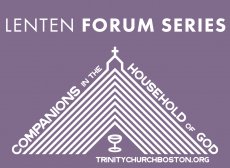 Lenten Forum Series in white type over a purple-grey field of color. 
