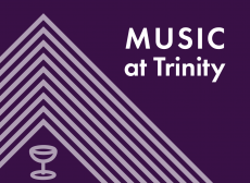 The text 'Music at Trinity' on an eggplant purple background.
