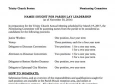 Nominations for Parish Leaders Due Jan. 10, 2017