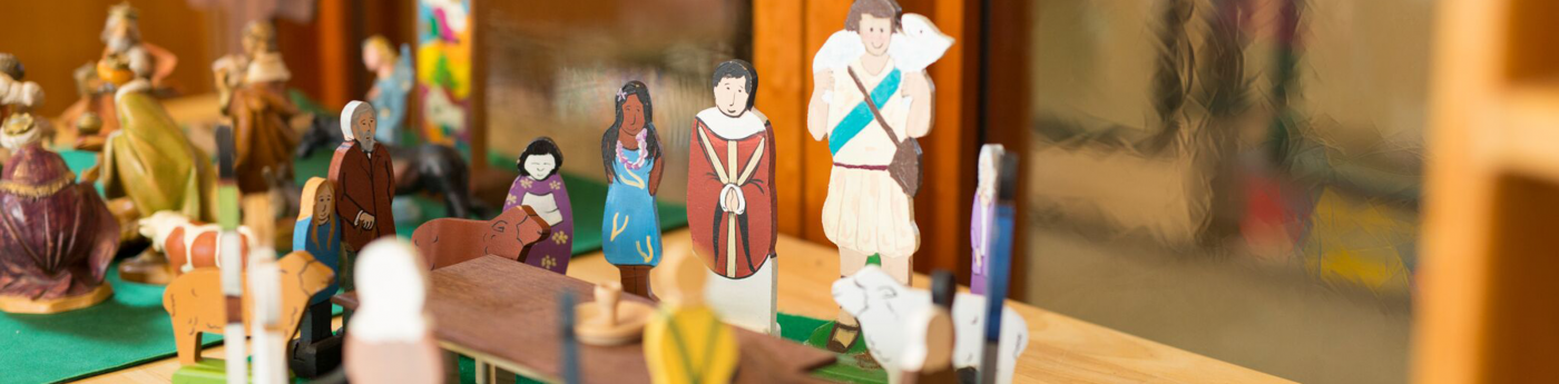 Close-up of religious figurines in Church School classroom